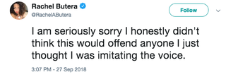 Screenshot of Rachel Butera’s tweet.
